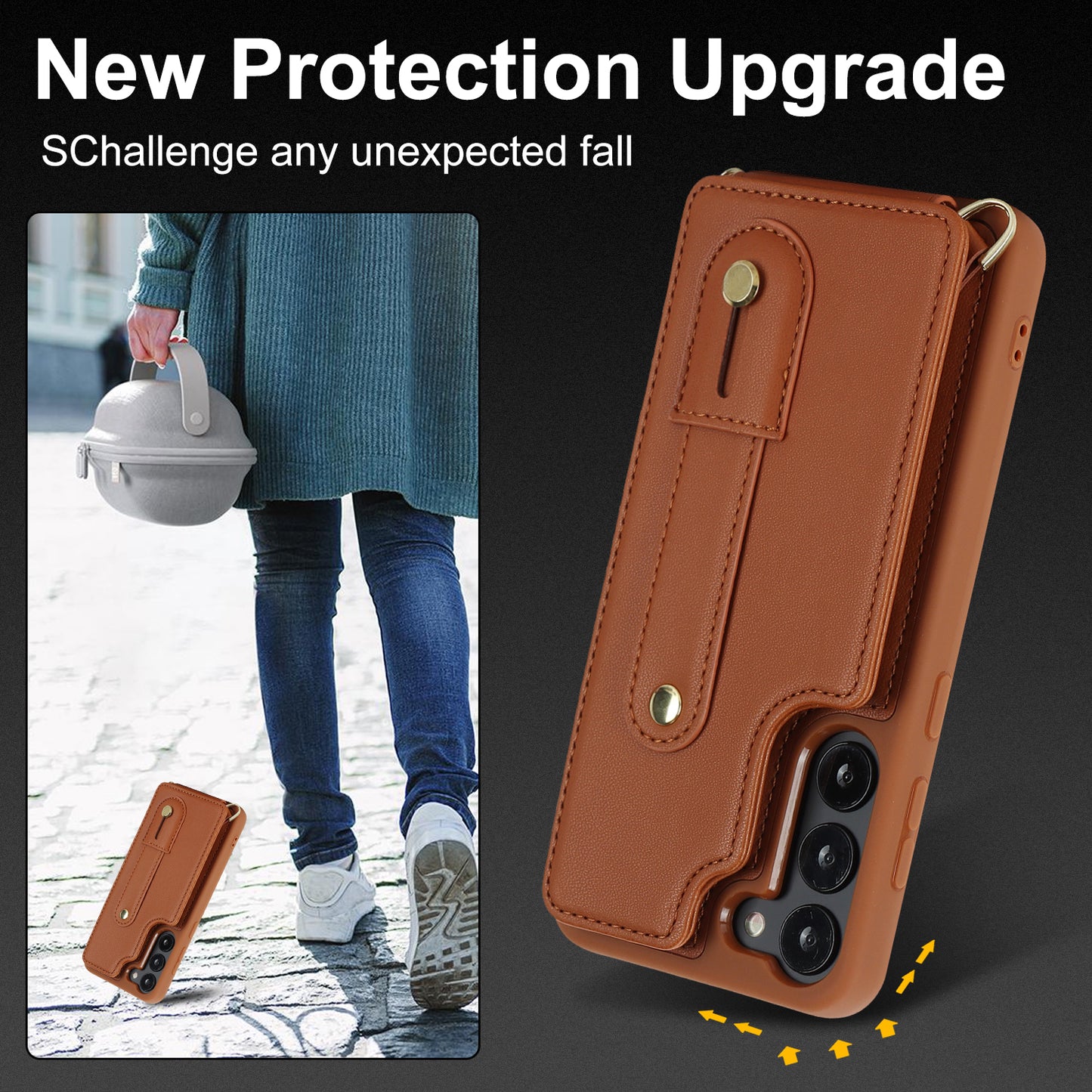 For Samsung Galaxy S22+ 5G Wristband Kickstand Phone Cover Card Slots Leather+TPU Case