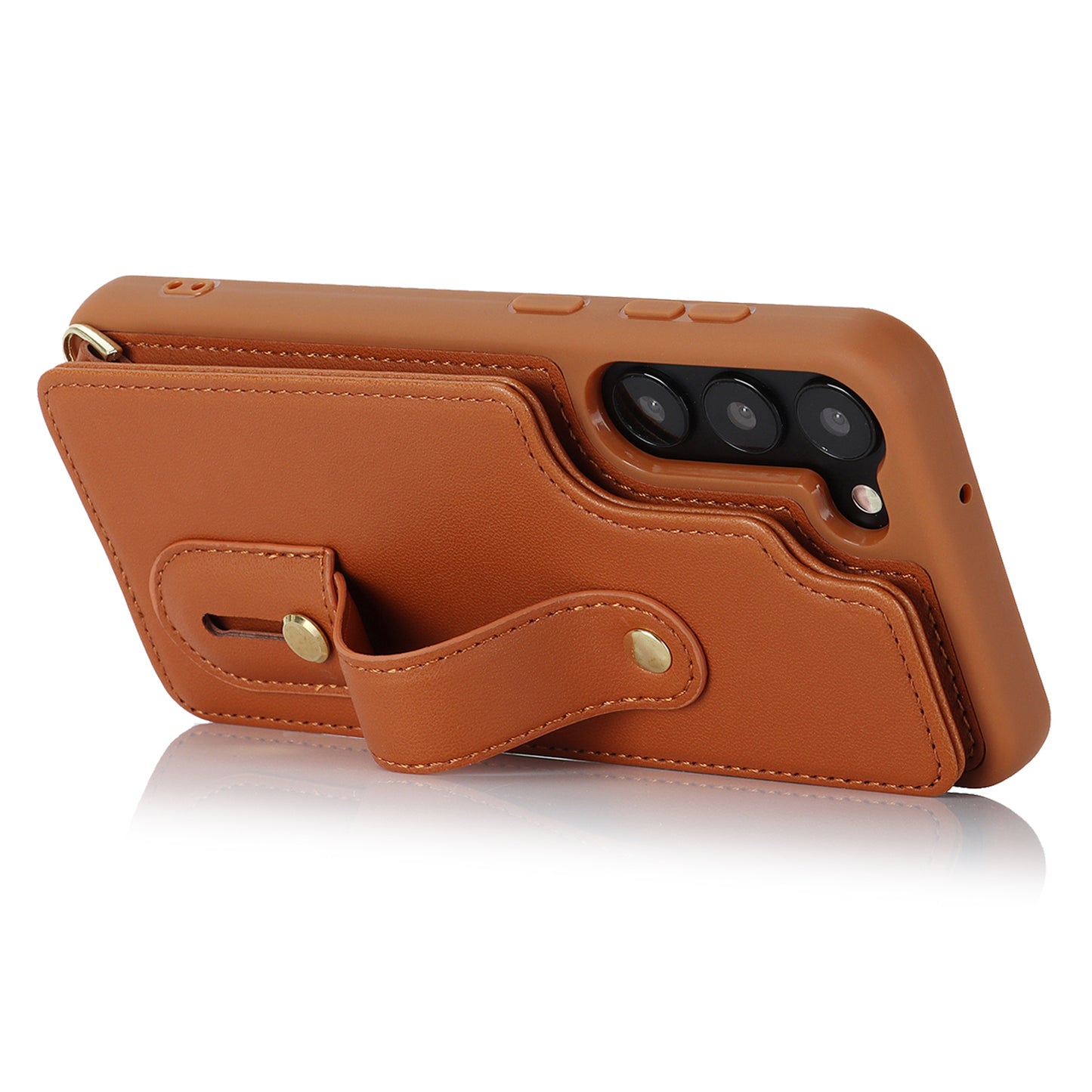 For Samsung Galaxy S22+ 5G Wristband Kickstand Phone Cover Card Slots Leather+TPU Case