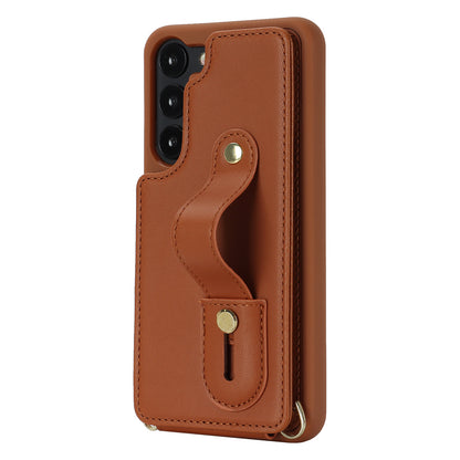 For Samsung Galaxy S22+ 5G Wristband Kickstand Phone Cover Card Slots Leather+TPU Case