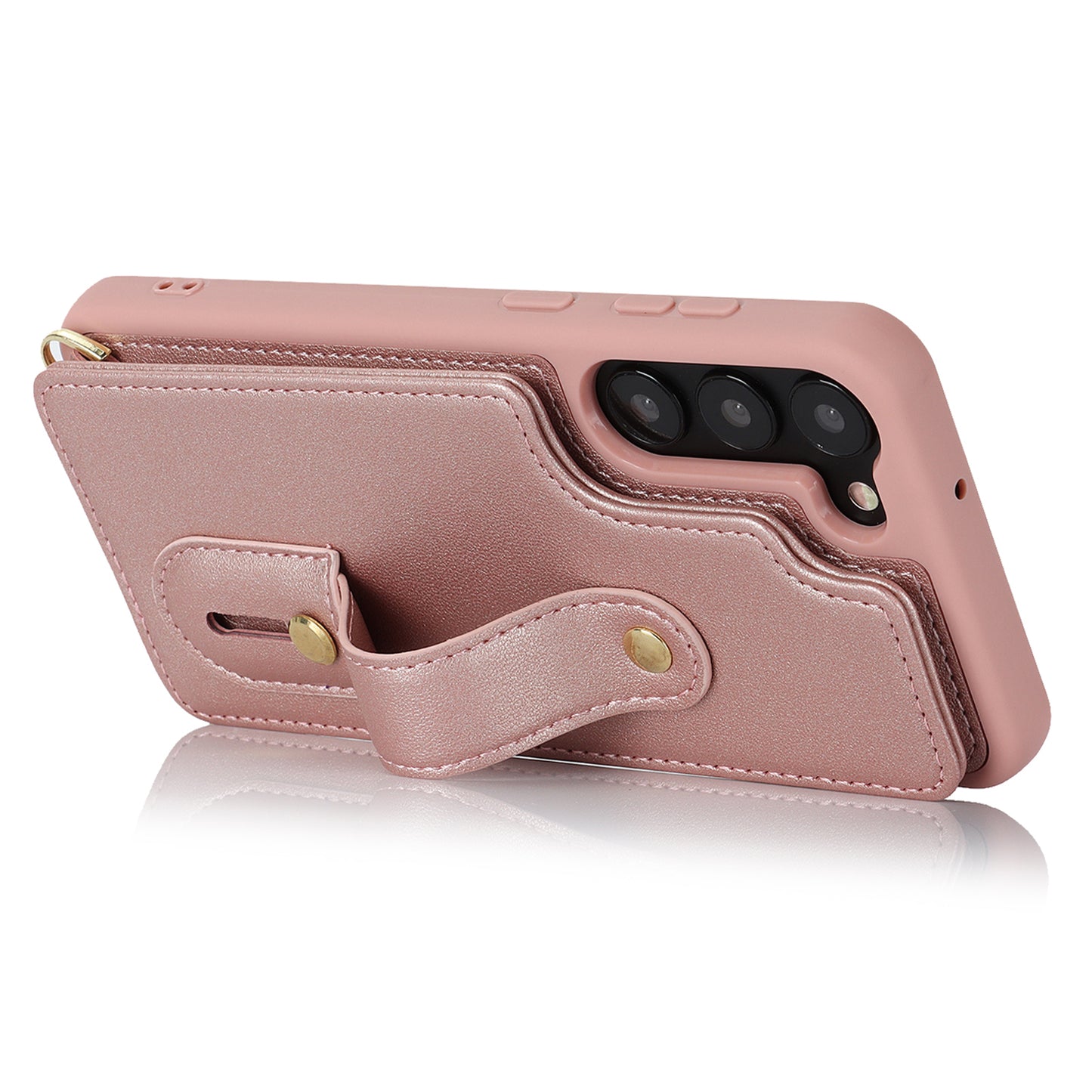 For Samsung Galaxy S22+ 5G Wristband Kickstand Phone Cover Card Slots Leather+TPU Case