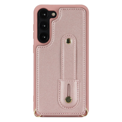 For Samsung Galaxy S22+ 5G Wristband Kickstand Phone Cover Card Slots Leather+TPU Case