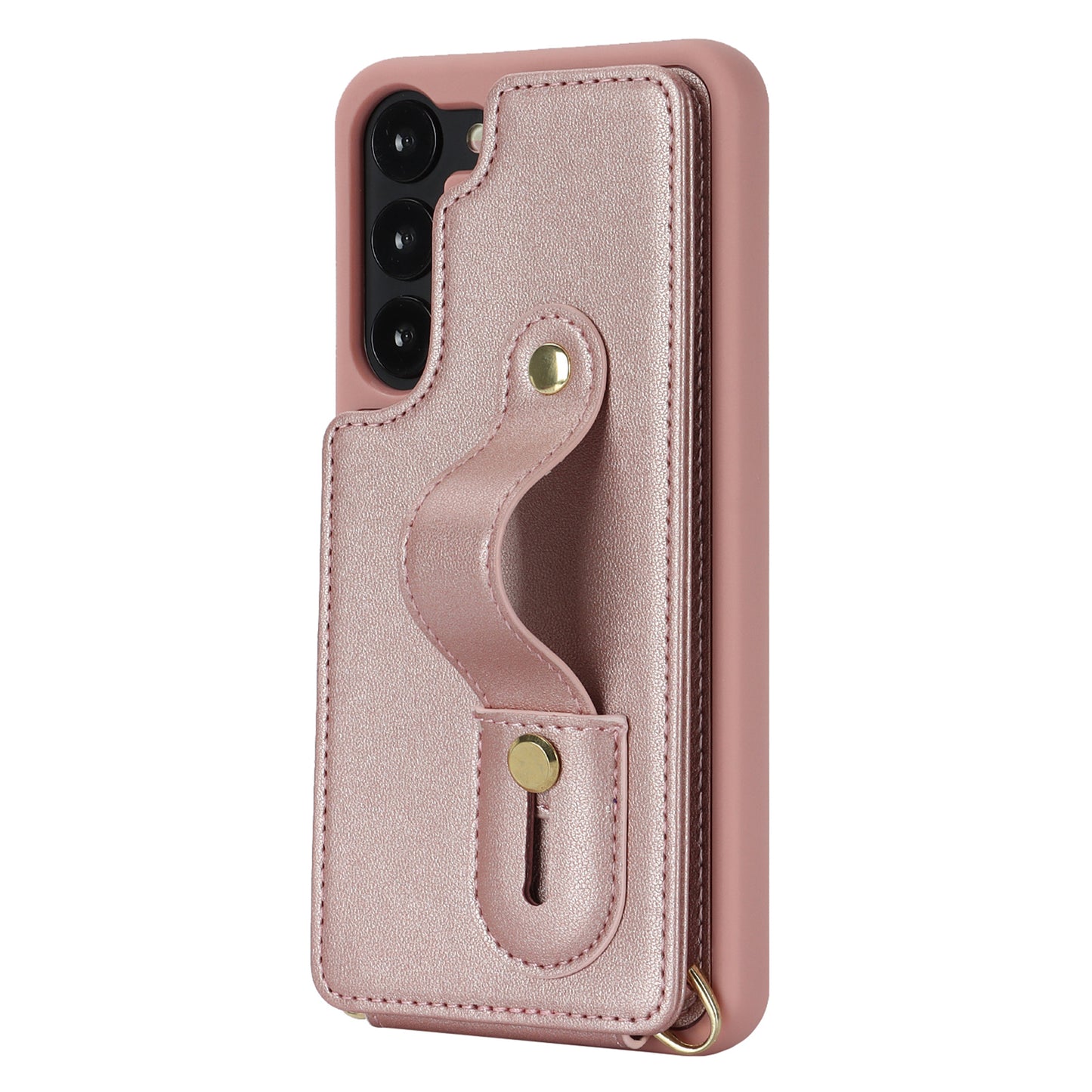 For Samsung Galaxy S22+ 5G Wristband Kickstand Phone Cover Card Slots Leather+TPU Case