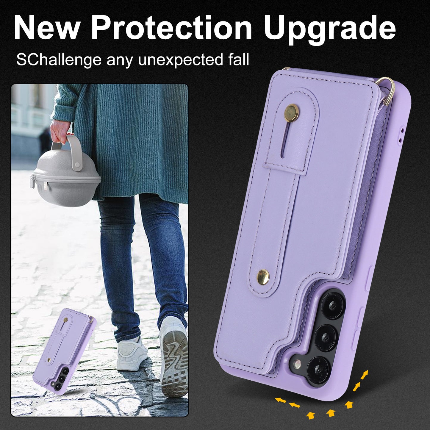 For Samsung Galaxy S22+ 5G Wristband Kickstand Phone Cover Card Slots Leather+TPU Case