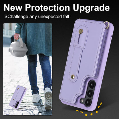 For Samsung Galaxy S22+ 5G Wristband Kickstand Phone Cover Card Slots Leather+TPU Case