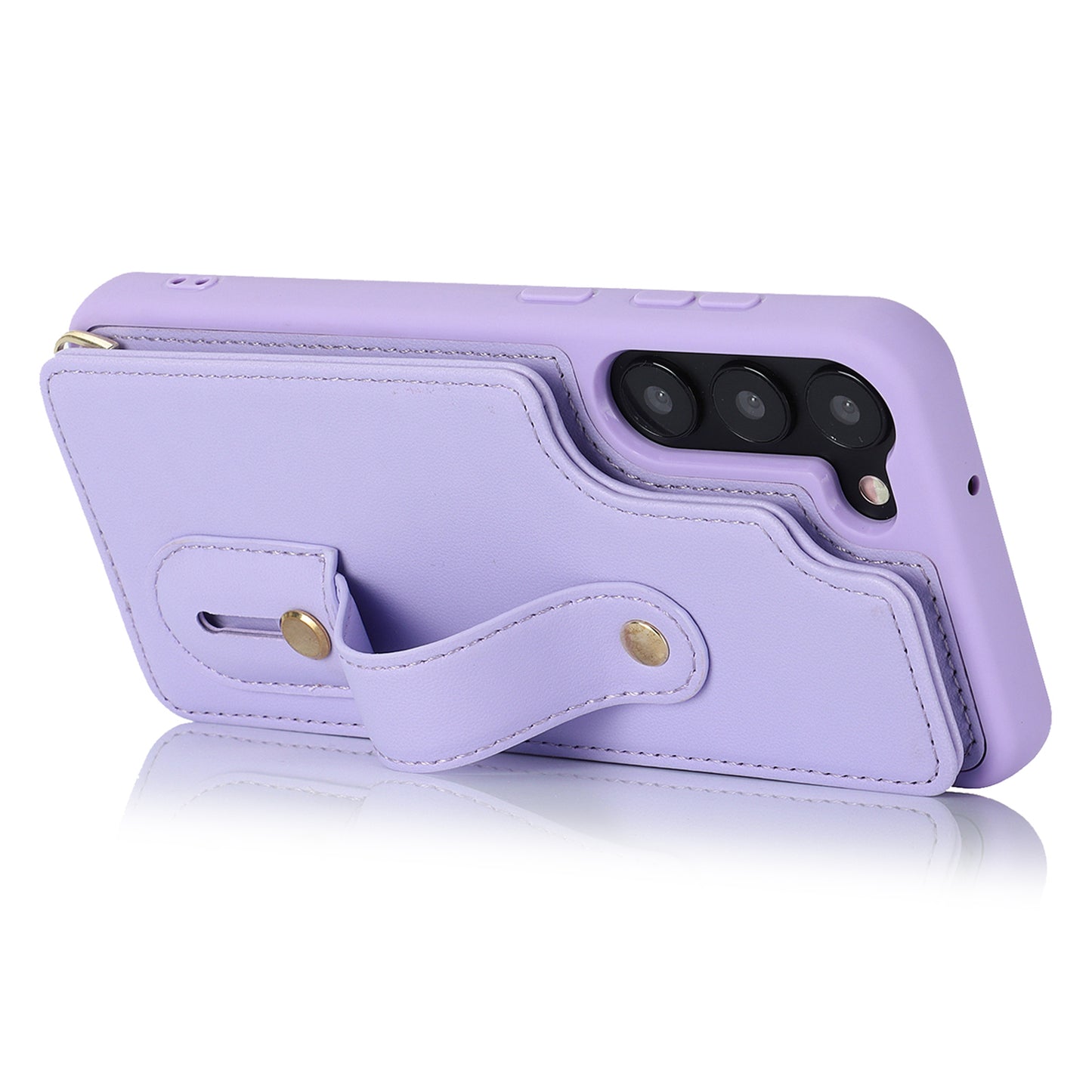 For Samsung Galaxy S22+ 5G Wristband Kickstand Phone Cover Card Slots Leather+TPU Case