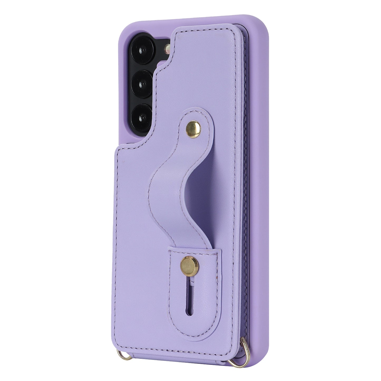 For Samsung Galaxy S22+ 5G Wristband Kickstand Phone Cover Card Slots Leather+TPU Case