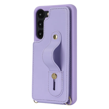 For Samsung Galaxy S22+ 5G Wristband Kickstand Phone Cover Card Slots Leather+TPU Case