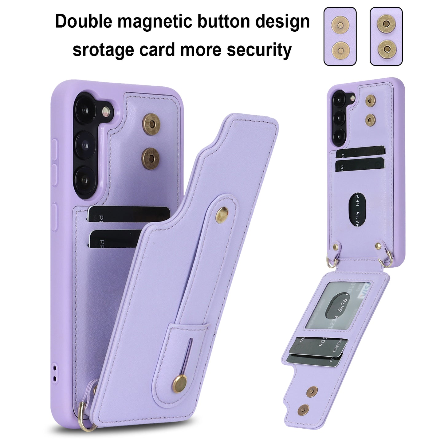 For Samsung Galaxy S22+ 5G Wristband Kickstand Phone Cover Card Slots Leather+TPU Case