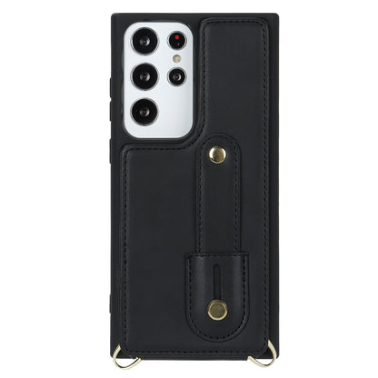For Samsung Galaxy S23 Ultra Wristband Kickstand Phone Case PU Leather+TPU Card Slots Cover