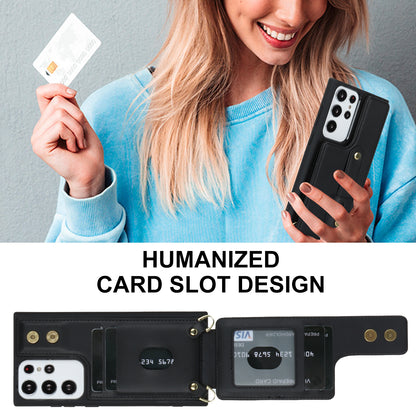 For Samsung Galaxy S23 Ultra Wristband Kickstand Phone Case PU Leather+TPU Card Slots Cover