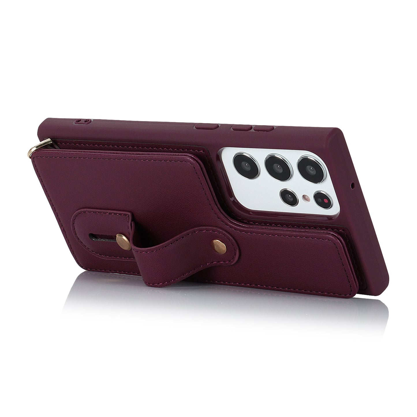 For Samsung Galaxy S23 Ultra Wristband Kickstand Phone Case PU Leather+TPU Card Slots Cover