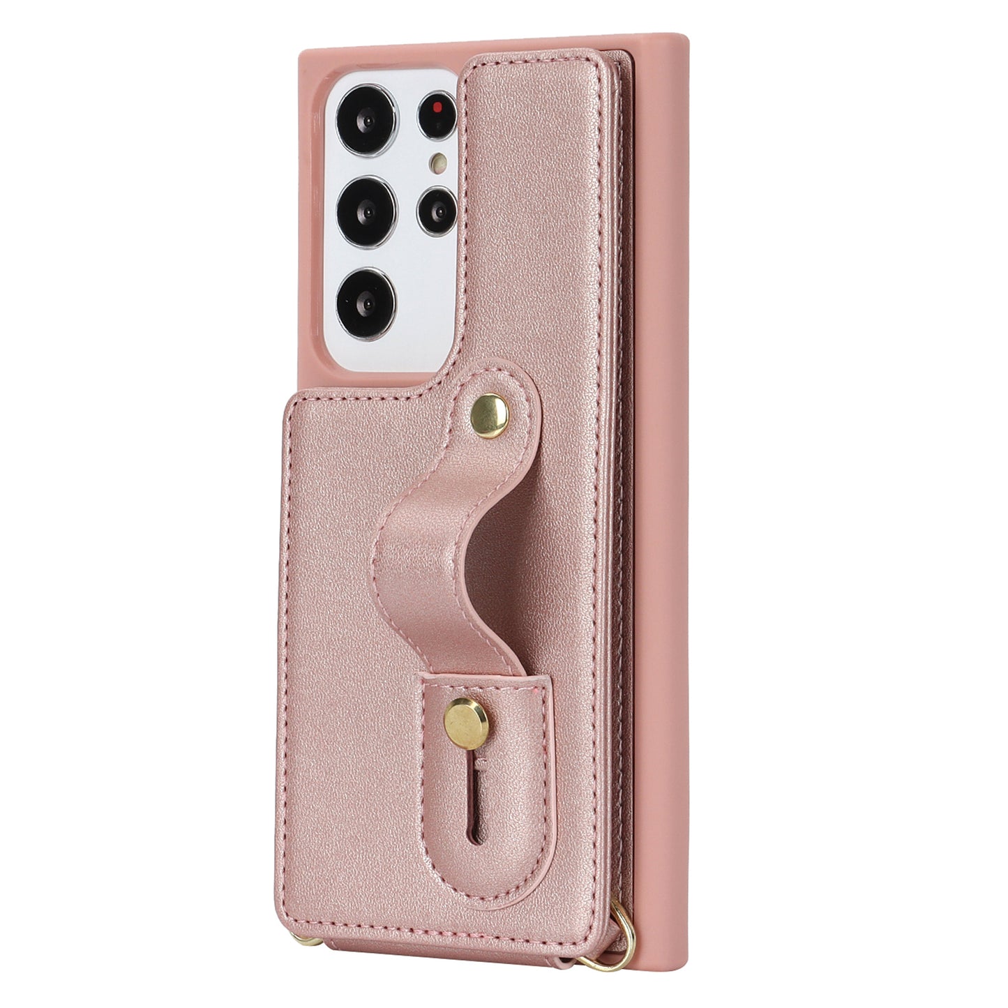 For Samsung Galaxy S23 Ultra Wristband Kickstand Phone Case PU Leather+TPU Card Slots Cover