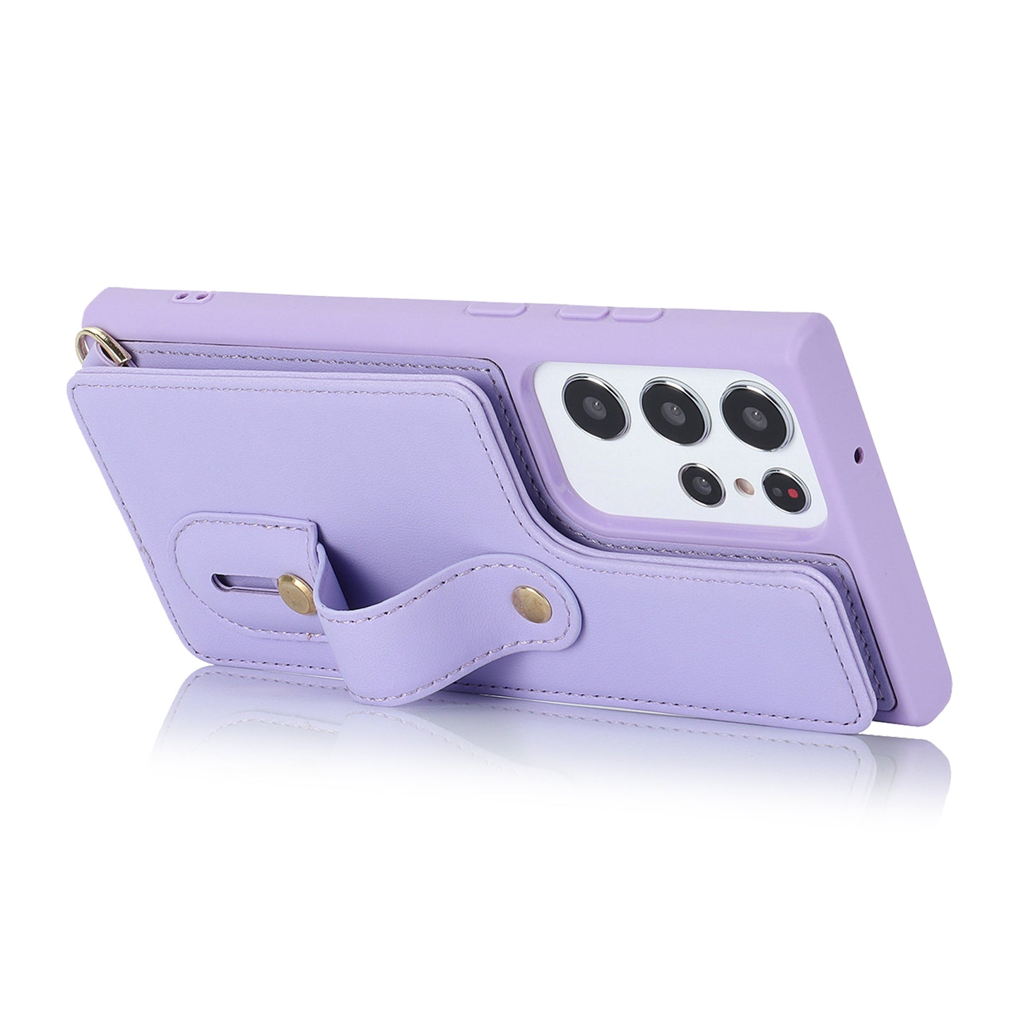 For Samsung Galaxy S23 Ultra Wristband Kickstand Phone Case PU Leather+TPU Card Slots Cover