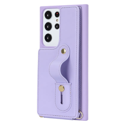 For Samsung Galaxy S23 Ultra Wristband Kickstand Phone Case PU Leather+TPU Card Slots Cover