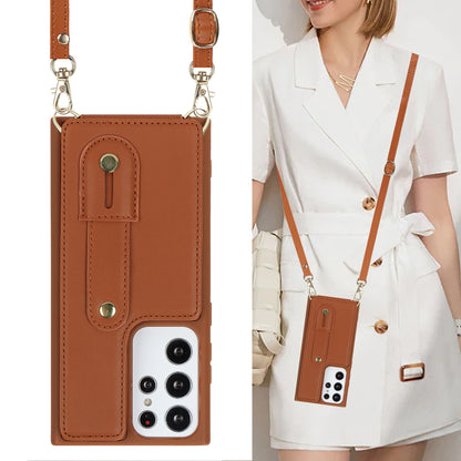 For Samsung Galaxy S23 Ultra Wristband Kickstand Phone Case PU Leather+TPU Card Slots Cover