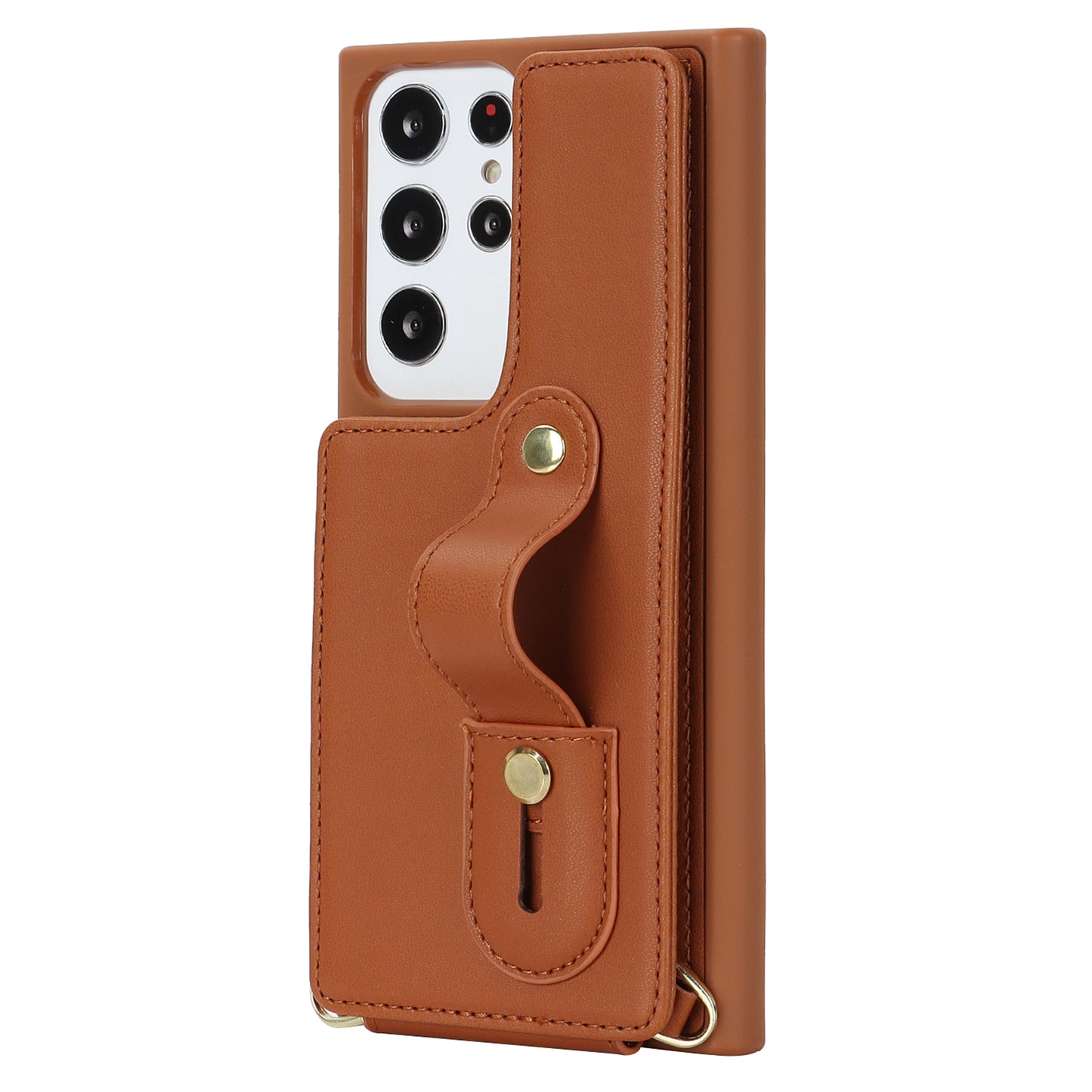 For Samsung Galaxy S23 Ultra Wristband Kickstand Phone Case PU Leather+TPU Card Slots Cover