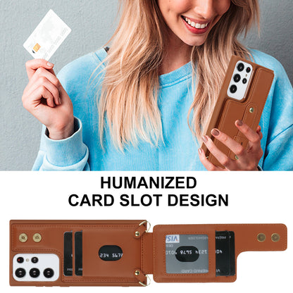 For Samsung Galaxy S23 Ultra Wristband Kickstand Phone Case PU Leather+TPU Card Slots Cover