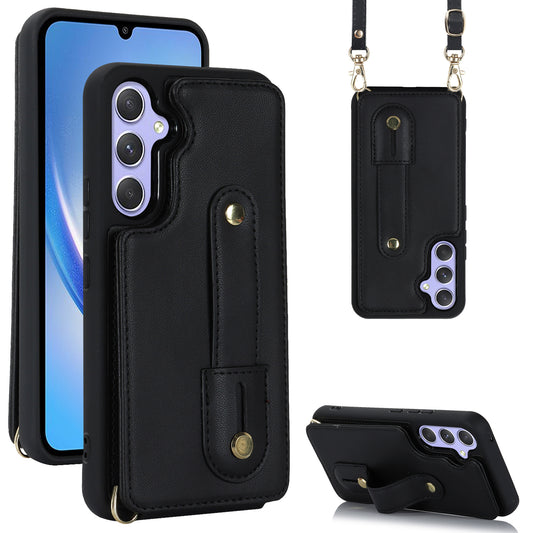 For Samsung Galaxy A34 5G PU Leather Coated TPU Card Slots Case Wristband Kickstand Anti-Scratch Phone Cover