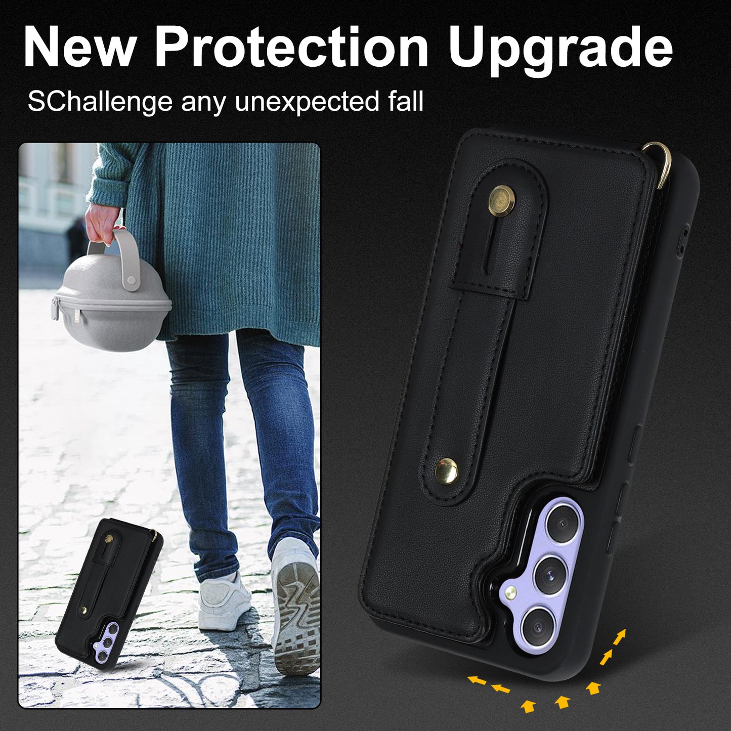 For Samsung Galaxy A34 5G PU Leather Coated TPU Card Slots Case Wristband Kickstand Anti-Scratch Phone Cover