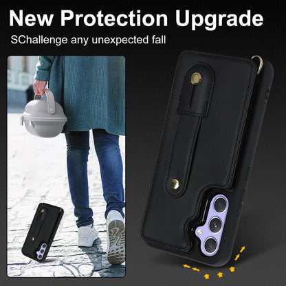 For Samsung Galaxy A34 5G PU Leather Coated TPU Card Slots Case Wristband Kickstand Anti-Scratch Phone Cover