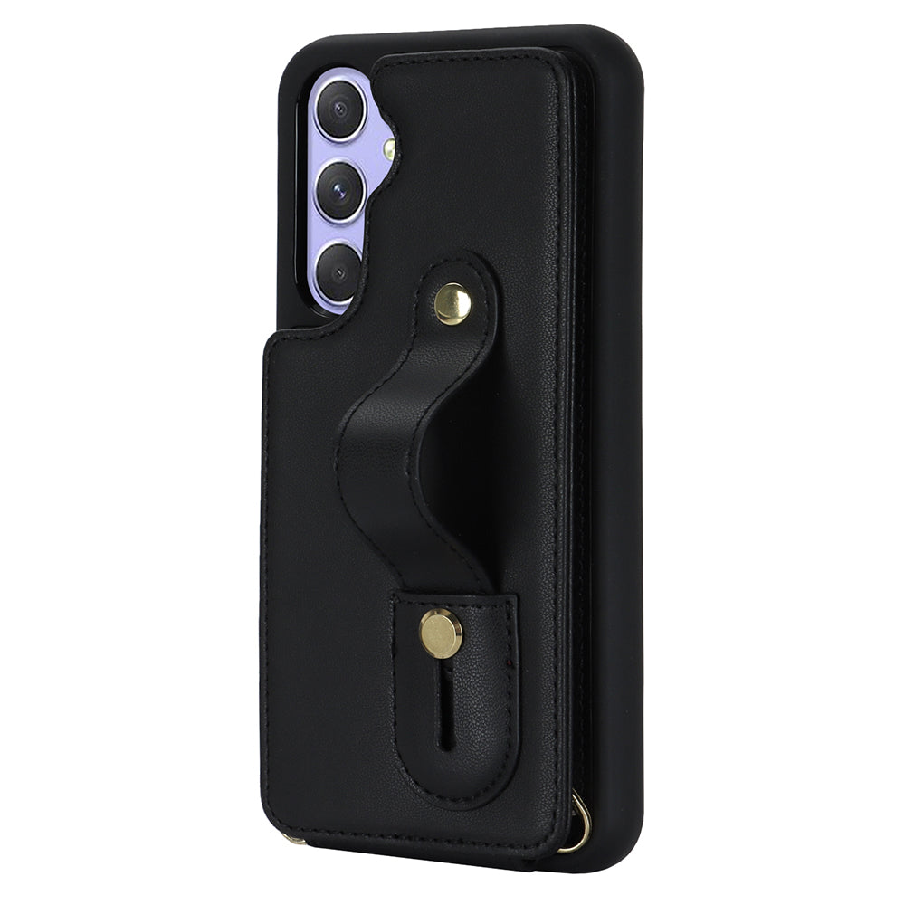 For Samsung Galaxy A34 5G PU Leather Coated TPU Card Slots Case Wristband Kickstand Anti-Scratch Phone Cover