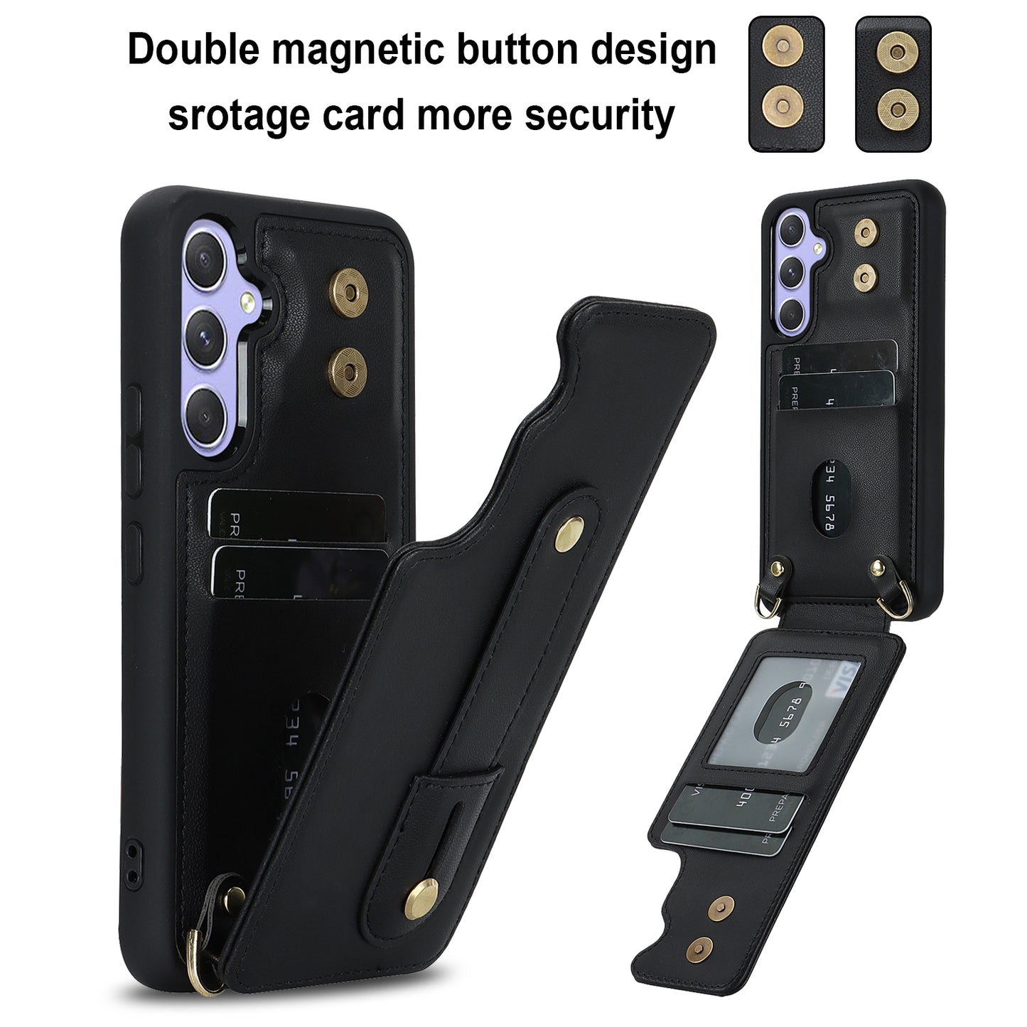 For Samsung Galaxy A34 5G PU Leather Coated TPU Card Slots Case Wristband Kickstand Anti-Scratch Phone Cover