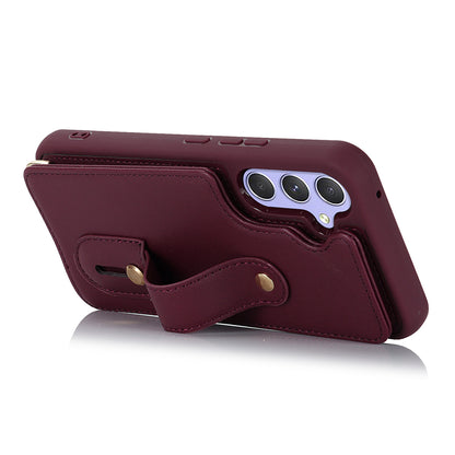For Samsung Galaxy A34 5G PU Leather Coated TPU Card Slots Case Wristband Kickstand Anti-Scratch Phone Cover