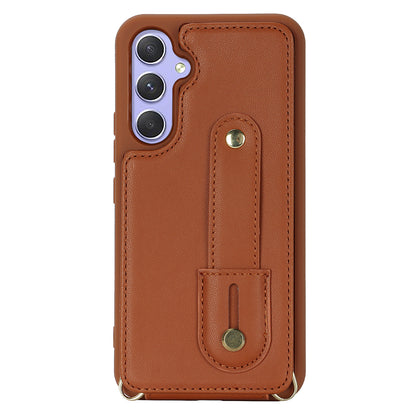 For Samsung Galaxy A34 5G PU Leather Coated TPU Card Slots Case Wristband Kickstand Anti-Scratch Phone Cover