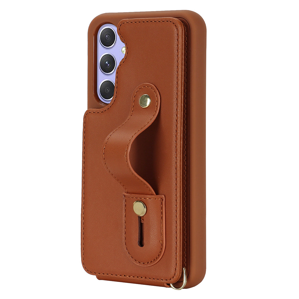 For Samsung Galaxy A34 5G PU Leather Coated TPU Card Slots Case Wristband Kickstand Anti-Scratch Phone Cover