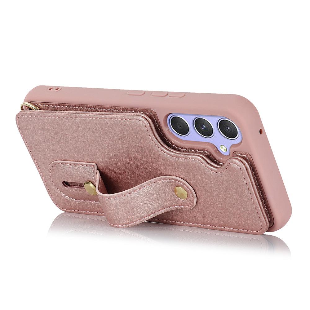For Samsung Galaxy A34 5G PU Leather Coated TPU Card Slots Case Wristband Kickstand Anti-Scratch Phone Cover