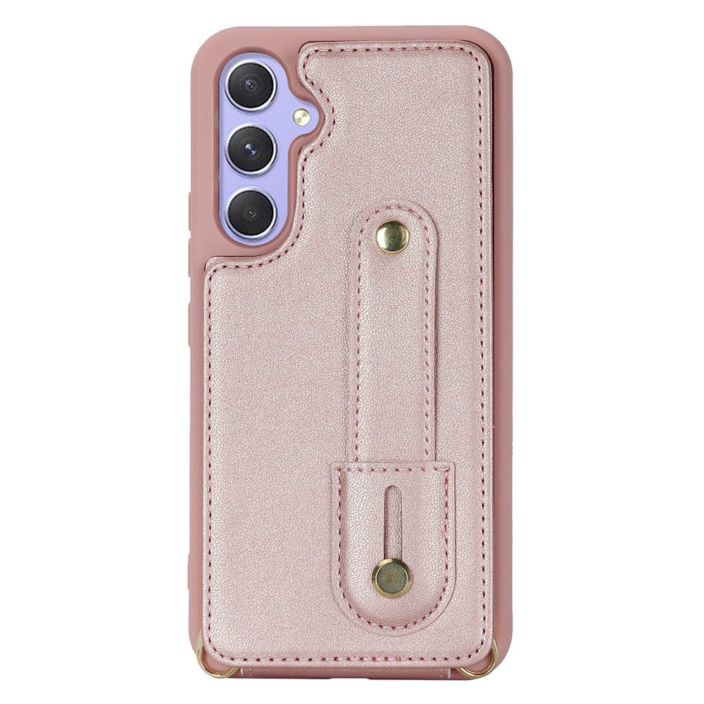 For Samsung Galaxy A34 5G PU Leather Coated TPU Card Slots Case Wristband Kickstand Anti-Scratch Phone Cover