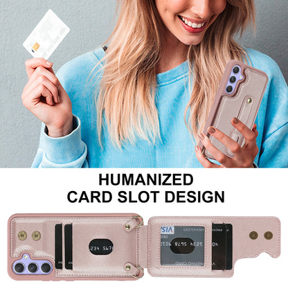 For Samsung Galaxy A34 5G PU Leather Coated TPU Card Slots Case Wristband Kickstand Anti-Scratch Phone Cover