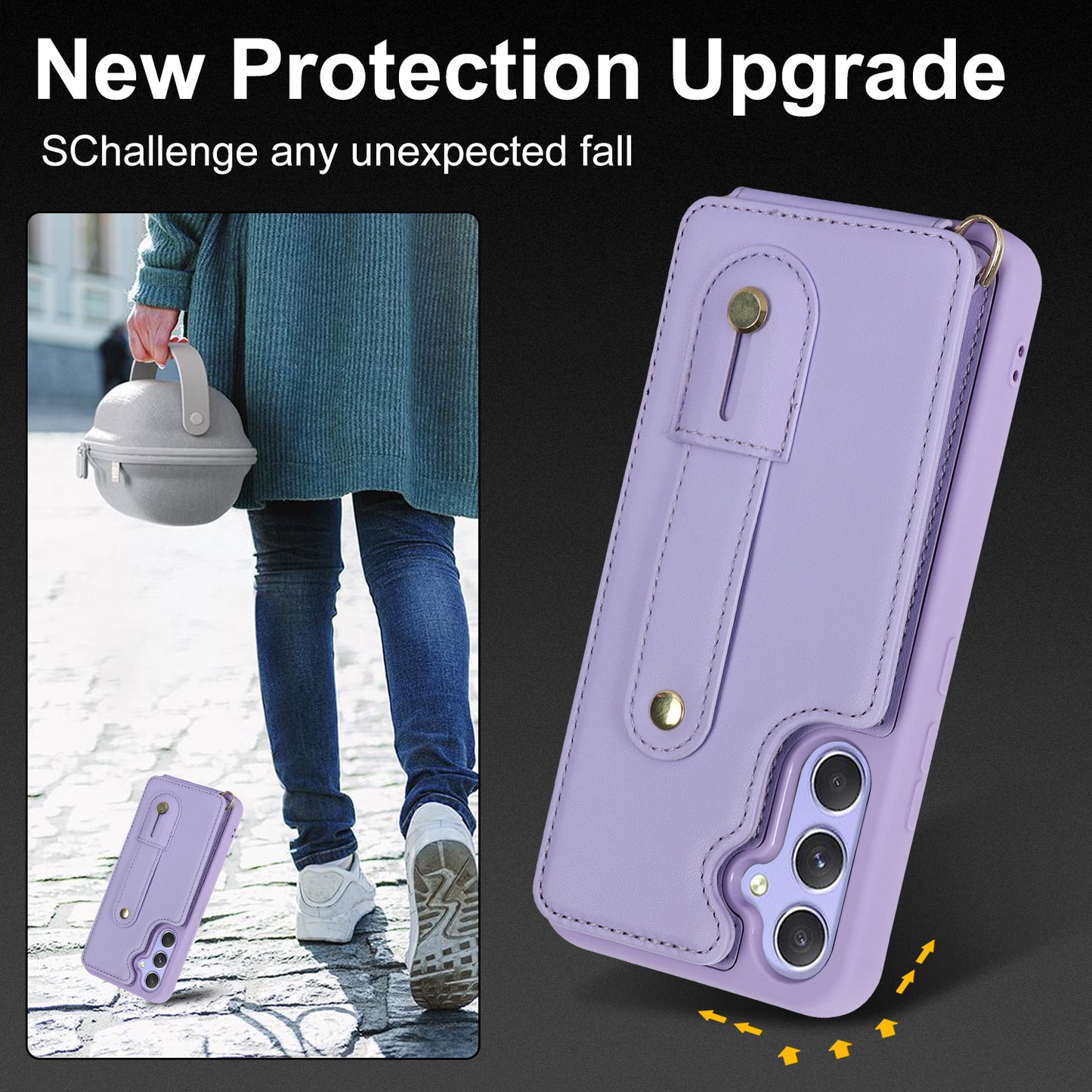 For Samsung Galaxy A34 5G PU Leather Coated TPU Card Slots Case Wristband Kickstand Anti-Scratch Phone Cover