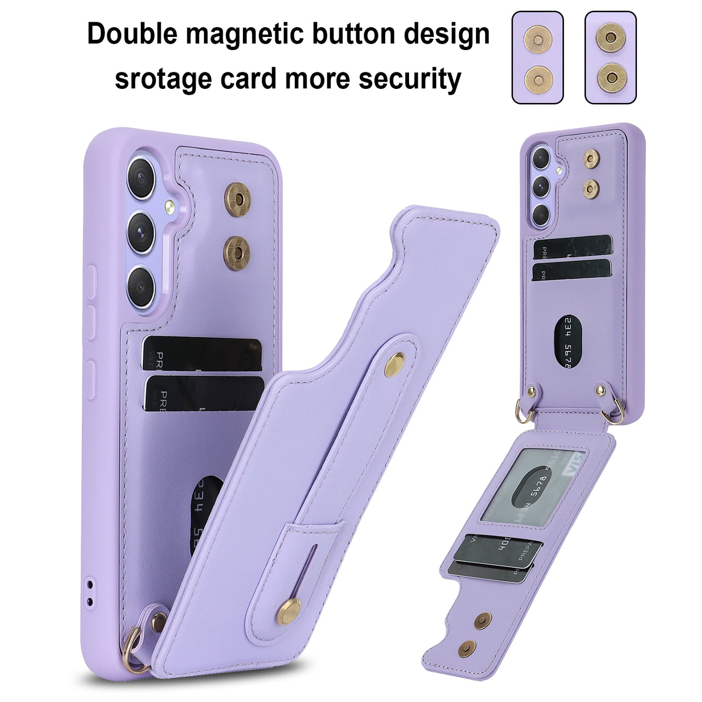 For Samsung Galaxy A34 5G PU Leather Coated TPU Card Slots Case Wristband Kickstand Anti-Scratch Phone Cover