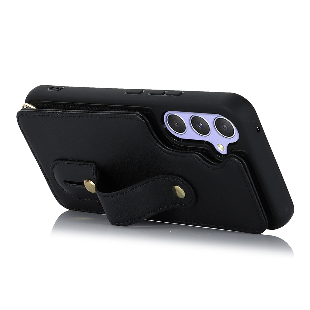 For Samsung Galaxy A14 4G / 5G Wristband Kickstand Card Holder Case PU Leather + TPU Shockproof Anti-Slip  Phone Cover