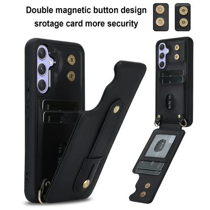 For Samsung Galaxy A14 4G / 5G Wristband Kickstand Card Holder Case PU Leather + TPU Shockproof Anti-Slip  Phone Cover