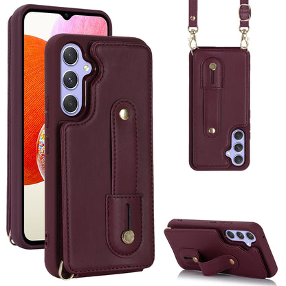 For Samsung Galaxy A14 4G / 5G Wristband Kickstand Card Holder Case PU Leather + TPU Shockproof Anti-Slip  Phone Cover