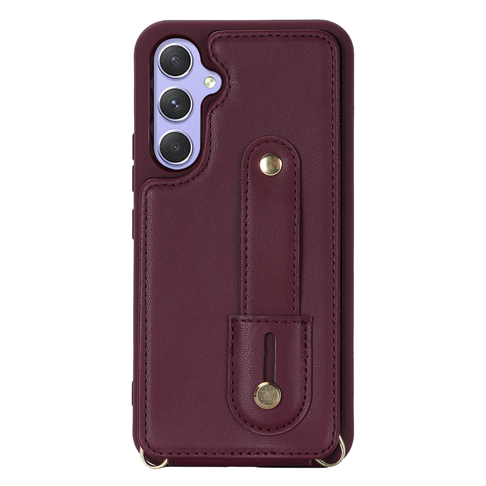 For Samsung Galaxy A14 4G / 5G Wristband Kickstand Card Holder Case PU Leather + TPU Shockproof Anti-Slip  Phone Cover