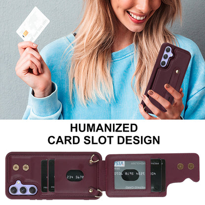 For Samsung Galaxy A14 4G / 5G Wristband Kickstand Card Holder Case PU Leather + TPU Shockproof Anti-Slip  Phone Cover