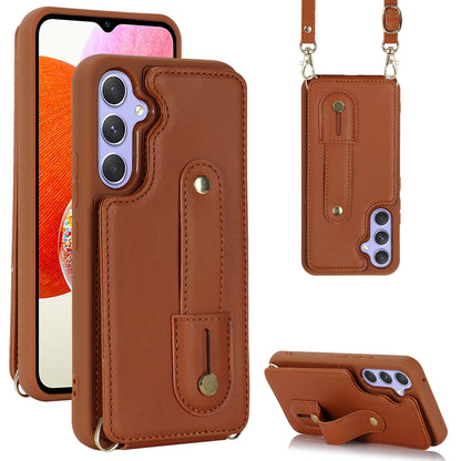 For Samsung Galaxy A14 4G / 5G Wristband Kickstand Card Holder Case PU Leather + TPU Shockproof Anti-Slip  Phone Cover