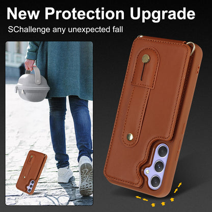For Samsung Galaxy A14 4G / 5G Wristband Kickstand Card Holder Case PU Leather + TPU Shockproof Anti-Slip  Phone Cover