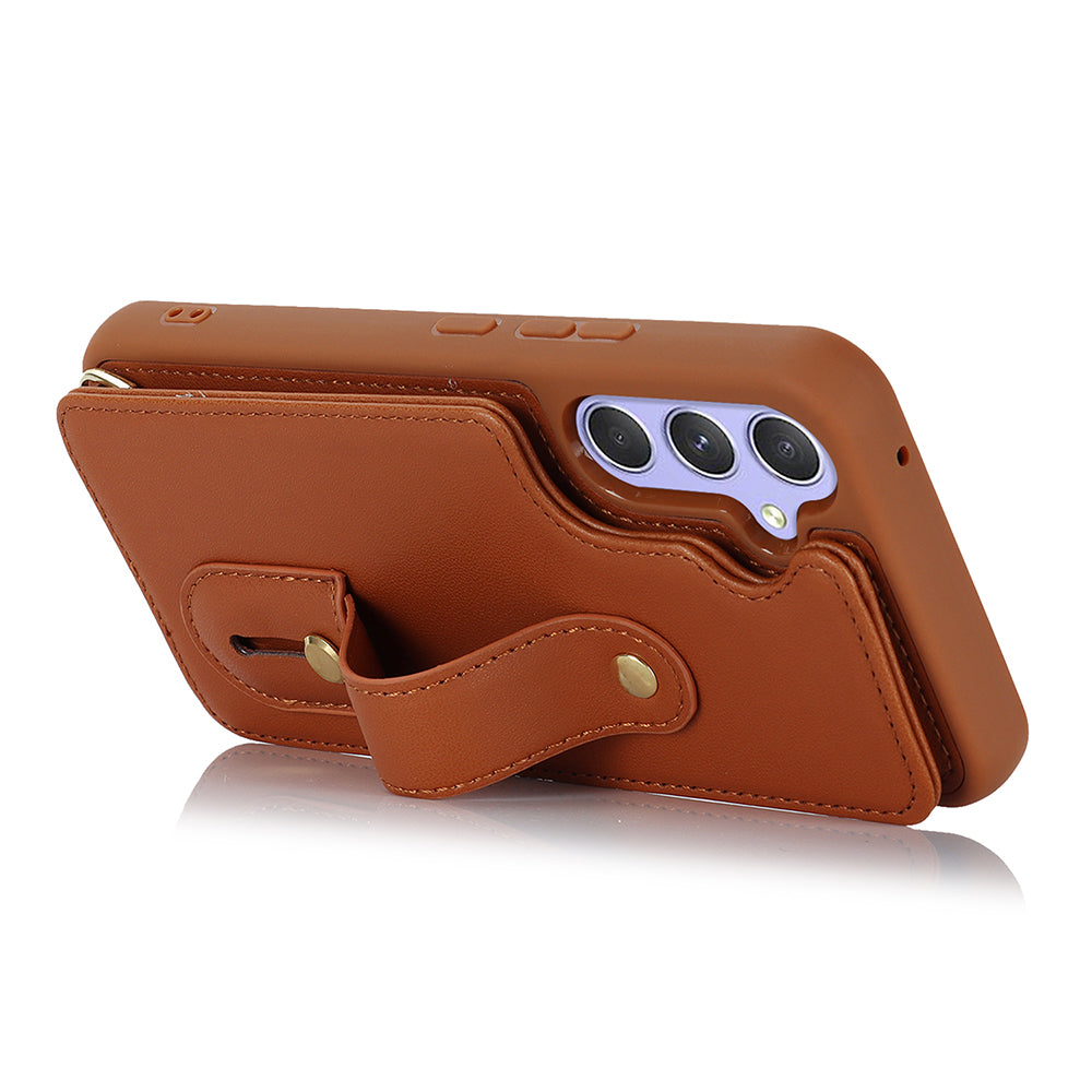 For Samsung Galaxy A14 4G / 5G Wristband Kickstand Card Holder Case PU Leather + TPU Shockproof Anti-Slip  Phone Cover