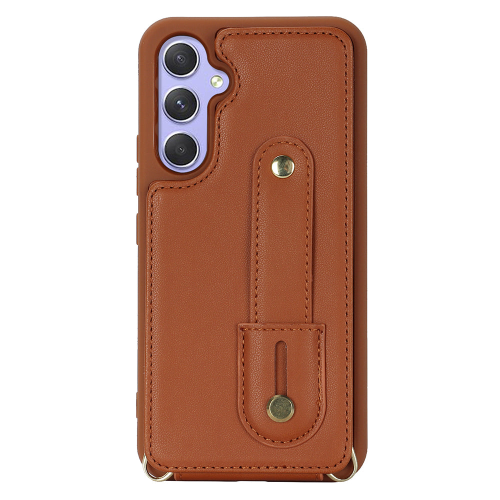 For Samsung Galaxy A14 4G / 5G Wristband Kickstand Card Holder Case PU Leather + TPU Shockproof Anti-Slip  Phone Cover