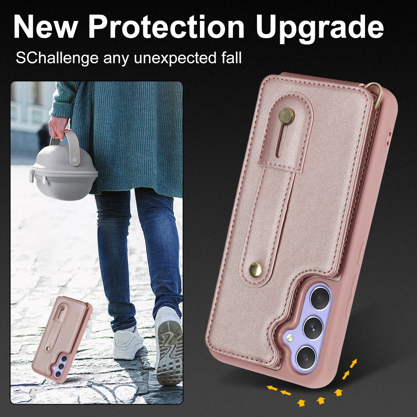 For Samsung Galaxy A14 4G / 5G Wristband Kickstand Card Holder Case PU Leather + TPU Shockproof Anti-Slip  Phone Cover