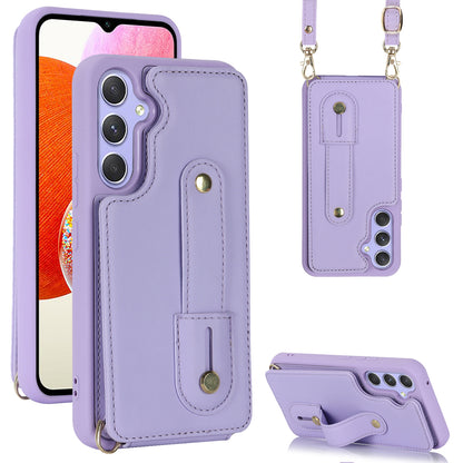 For Samsung Galaxy A14 4G / 5G Wristband Kickstand Card Holder Case PU Leather + TPU Shockproof Anti-Slip  Phone Cover