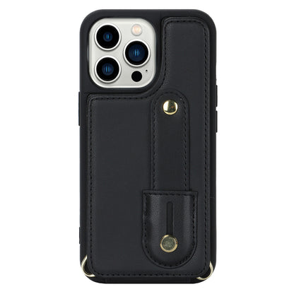 For iPhone 13 Pro Max Card Slots Wristband Kickstand Case PU Leather+TPU Cell Phone Cover