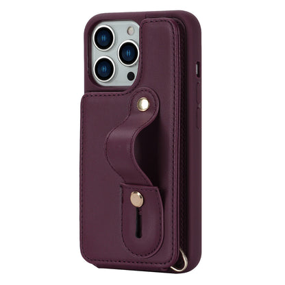 For iPhone 13 Pro Max Card Slots Wristband Kickstand Case PU Leather+TPU Cell Phone Cover