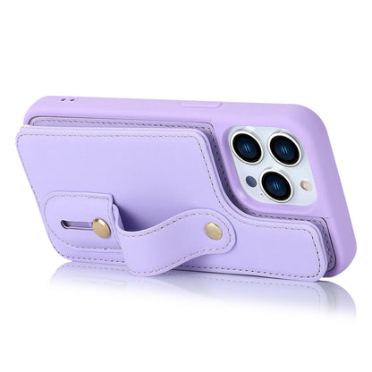 For iPhone 13 Pro Max Card Slots Wristband Kickstand Case PU Leather+TPU Cell Phone Cover