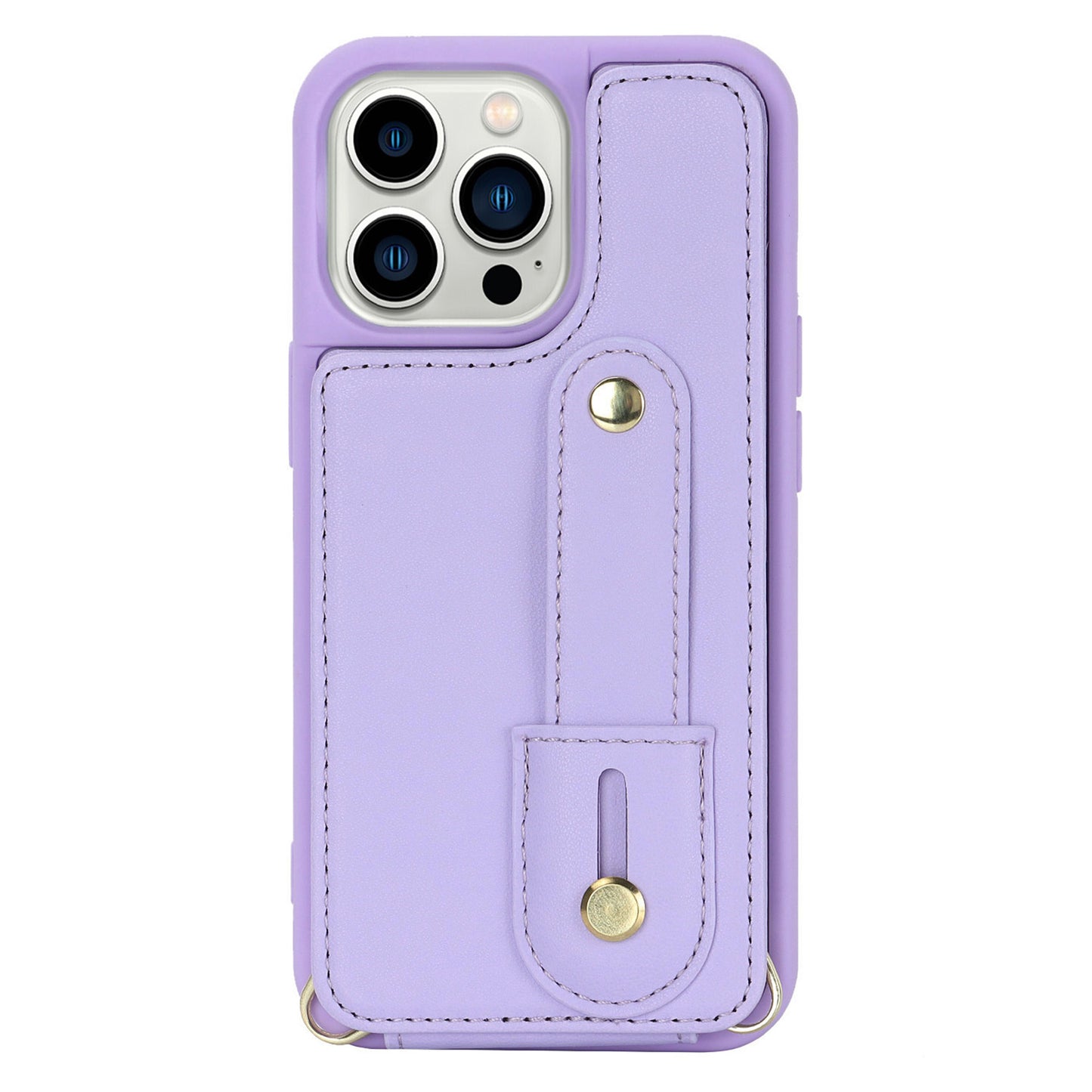 For iPhone 13 Pro Max Card Slots Wristband Kickstand Case PU Leather+TPU Cell Phone Cover