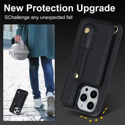 Wristband Kickstand Case for iPhone 12 Pro Max , Card Slots PU Leather+TPU Phone Cover